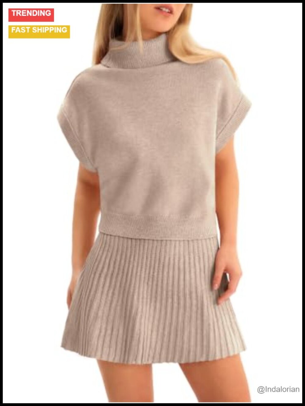 Women 2 Piece Skirt Suit Set Pleated Knit Lounge Outfit